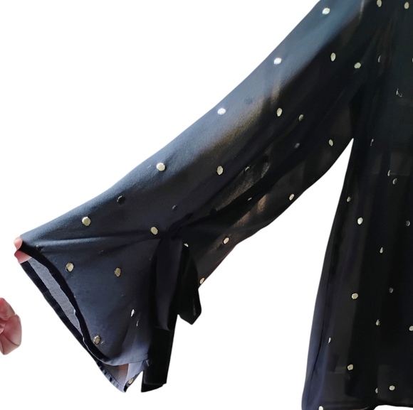 Ann Taylor Women's Sheer Black with Gold Foil Polka Dots Blouse Sz L - Picture 6 of 11